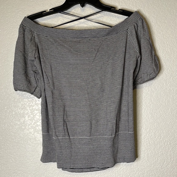 NEW LOFT Off Shoulder Knit Top Womens Large XL White Blue Striped Casual - Picture 5 of 8